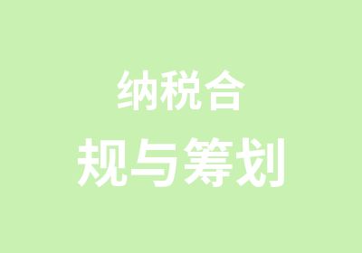 纳税合规与筹划