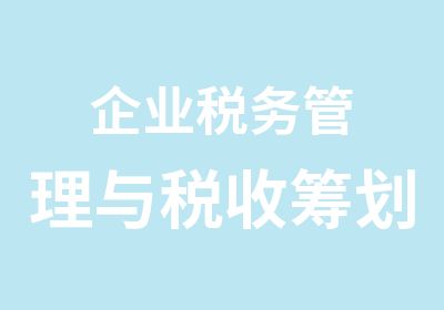 企业税务管理与税收筹划