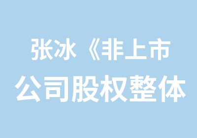 张冰《非上市公司股权整体解决方案落地班》